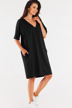 Sukienka oversize z krótkim rękawem - czarna