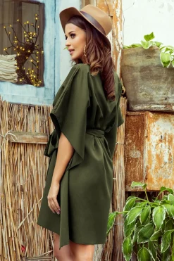 Sukienka z wiązaniem w talii - khaki