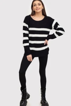 Sweter damski w paski - czarny