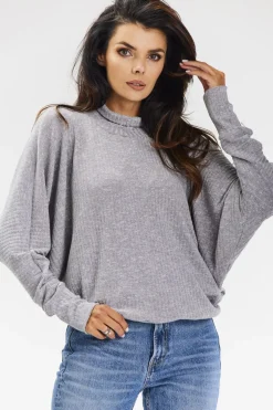 Sweter damski z golfem - szary