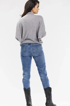 Sweter damski z golfem - szary