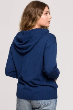 Sweter damski z kapturem - granatowy