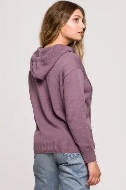 Sweter damski z kapturem - wrzosowy