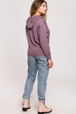 Sweter damski z kapturem - wrzosowy