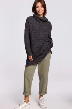 Sweter oversize z golfem - antracytowy
