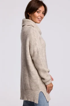 Sweter oversize z golfem - beżowy