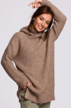 Sweter oversize z golfem - cappuccino