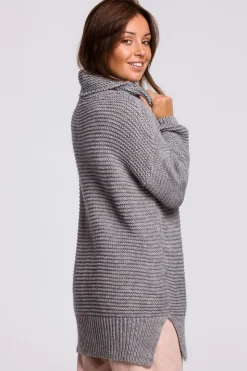Sweter oversize z golfem - szary melanż