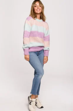 Sweter w pasy wielokolorowe - model 1