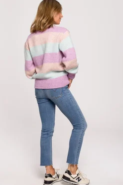 Sweter w pasy wielokolorowe - model 1