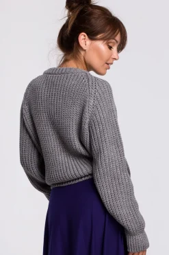 Sweter z dekoltem pod szyję - szary
