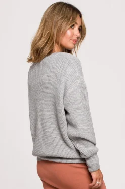 Sweter z dekoltem w serek - szary