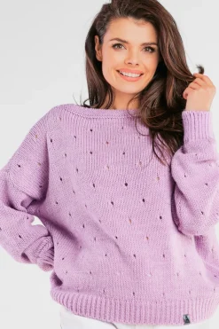 Sweter z dziurkami - fioletowy