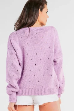 Sweter z dziurkami - fioletowy