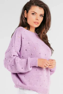 Sweter z dziurkami - fioletowy
