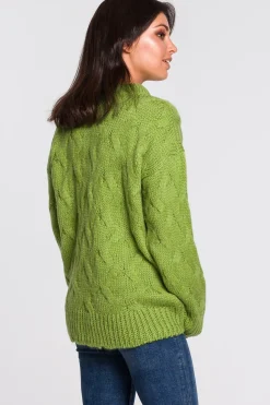 Sweter ze splotem typu warkocz - zielony