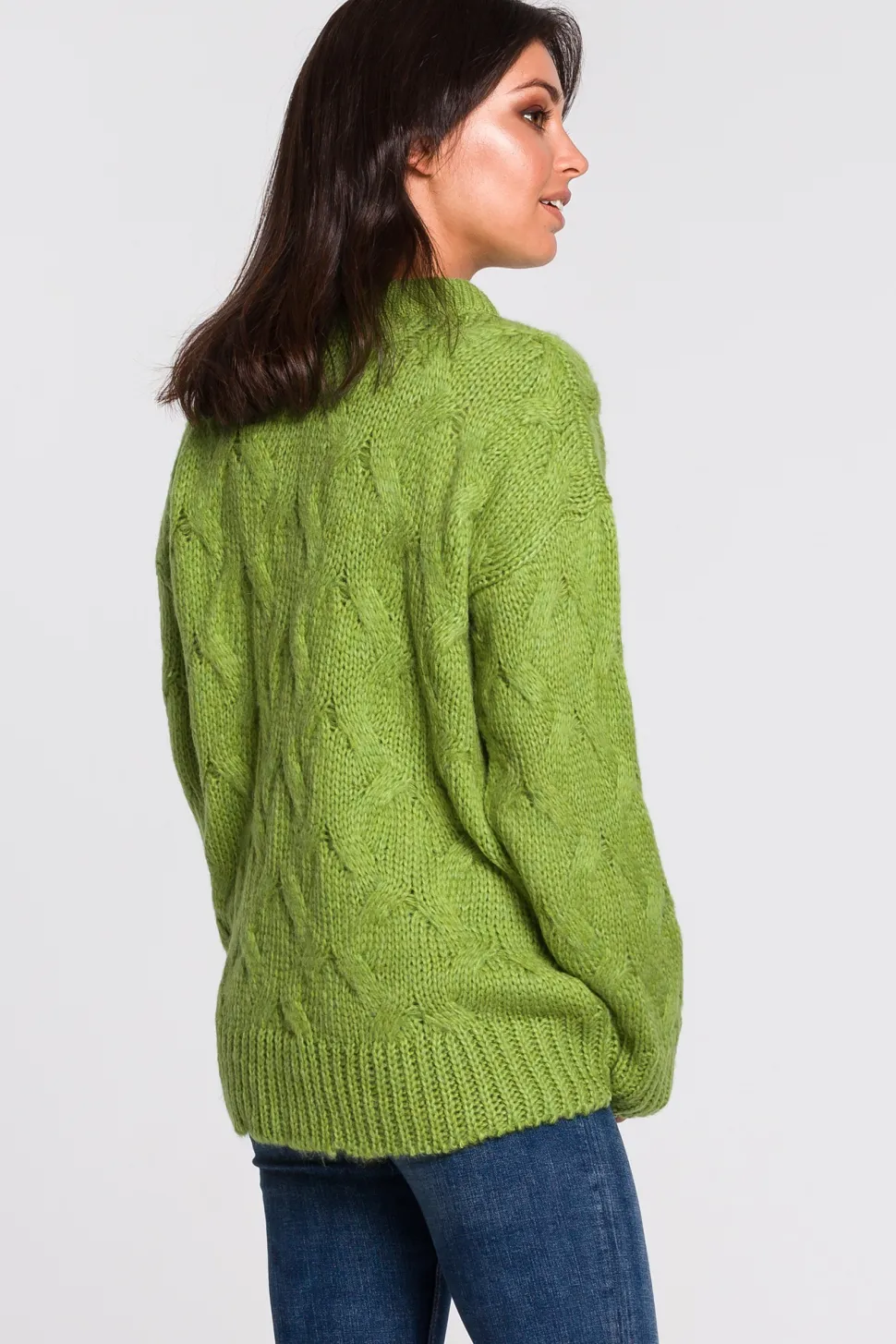 Sweter ze splotem typu warkocz - zielony
