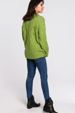 Sweter ze splotem typu warkocz - zielony