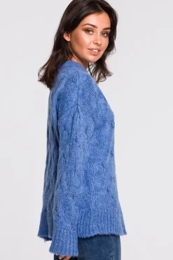 Sweter ze splotem typu warkocz - niebieski