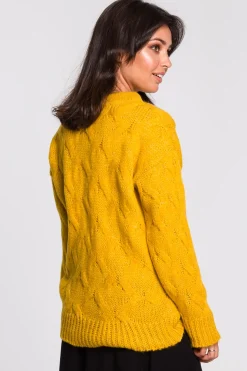 Sweter ze splotem typu warkocz - miodowy