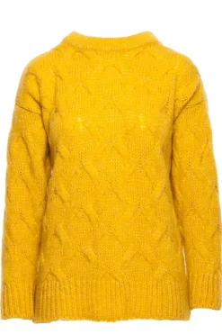Sweter ze splotem typu warkocz - miodowy
