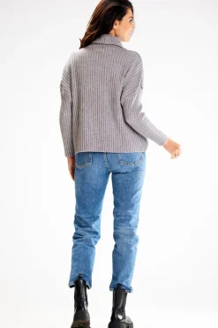 Sweter z golfem - szary