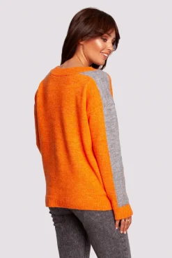 Sweter z kontrastowymi lampasami - jasnopomarańczowy