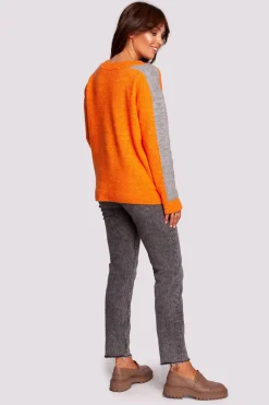 Sweter z kontrastowymi lampasami - jasnopomarańczowy