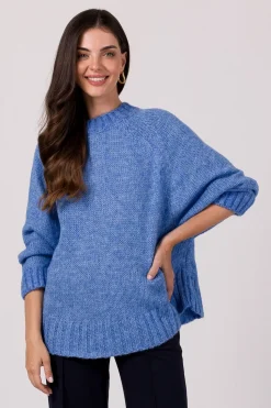 Sweter z nietoperzowymi rękawami - lazurowy