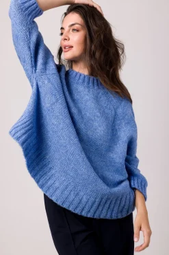 Sweter z nietoperzowymi rękawami - lazurowy