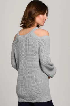 Sweter z wycięciami na ramionach - szary