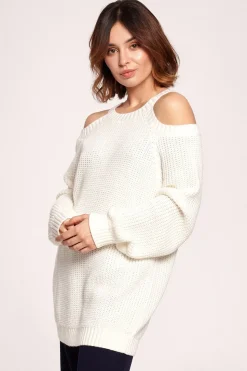 Sweter z wycięciami na ramionach - ecru
