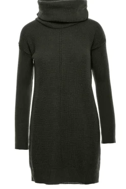 Swetrowa sukienka mini z golfem - khaki