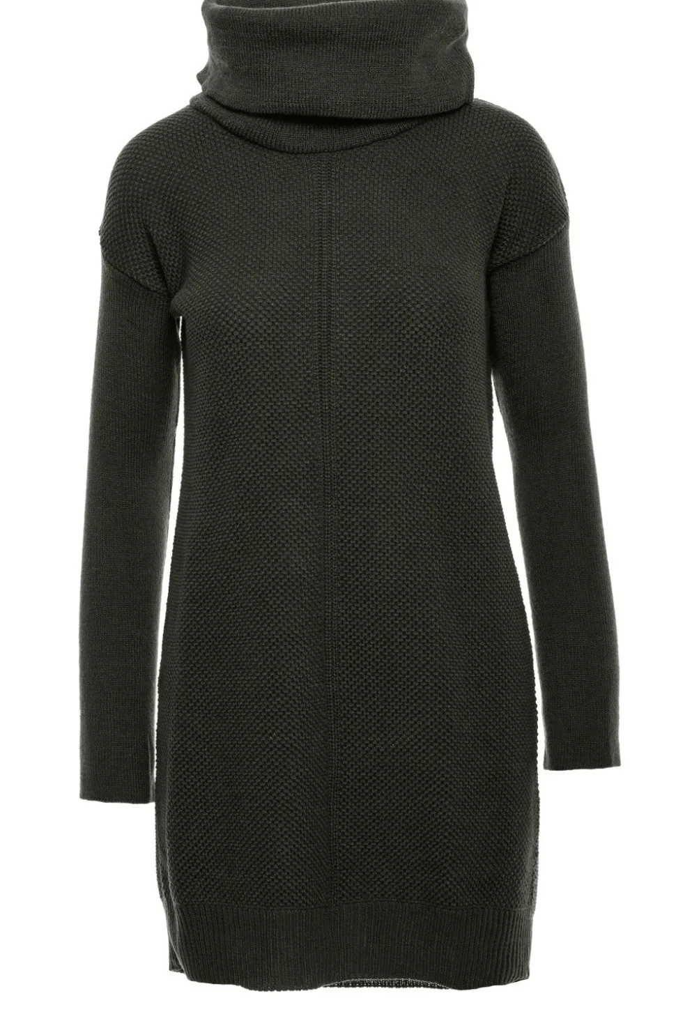 Swetrowa sukienka mini z golfem - khaki