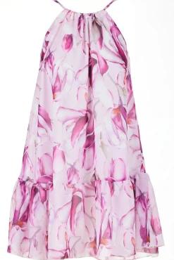 Szyfonowa sukienka mini z falbanką - magnolia