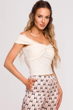 Top z dekoltem typu carmen - śmietankowy