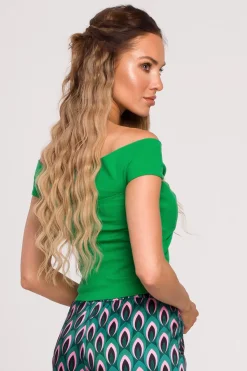 Top z dekoltem typu carmen - soczysto zielony