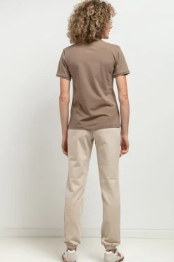 T-shirt damski z dekoltem V - cappuccino
