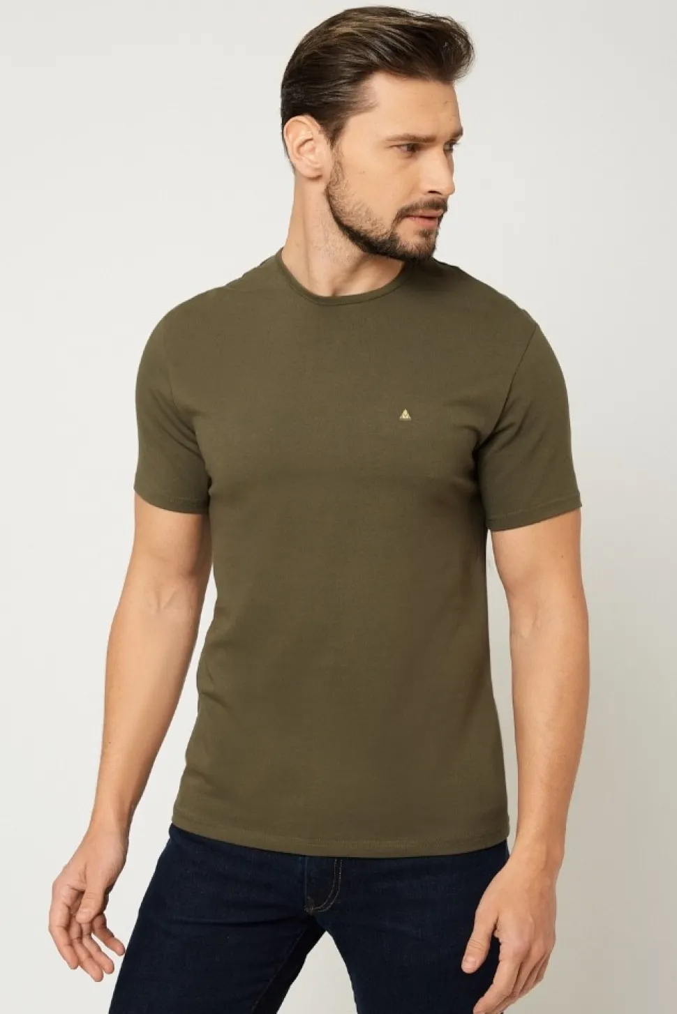T-shirt męski pod marynarkę - khaki