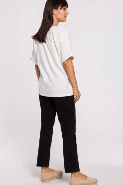 T-shirt oversize z okrągłym dekoltem - ecru