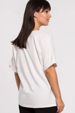 T-shirt oversize z okrągłym dekoltem - ecru
