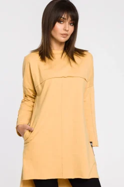 Tunika oversize z przeszyciami - żółta