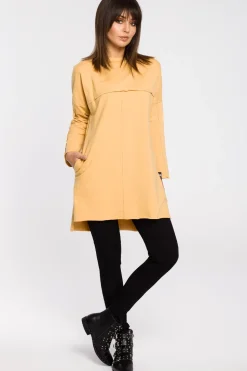 Tunika oversize z przeszyciami - żółta