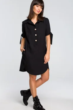 Tunika z kołnierzykiem i wiązaniem - czarna
