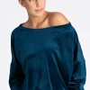 Welurowa bluza damska oversize - morska