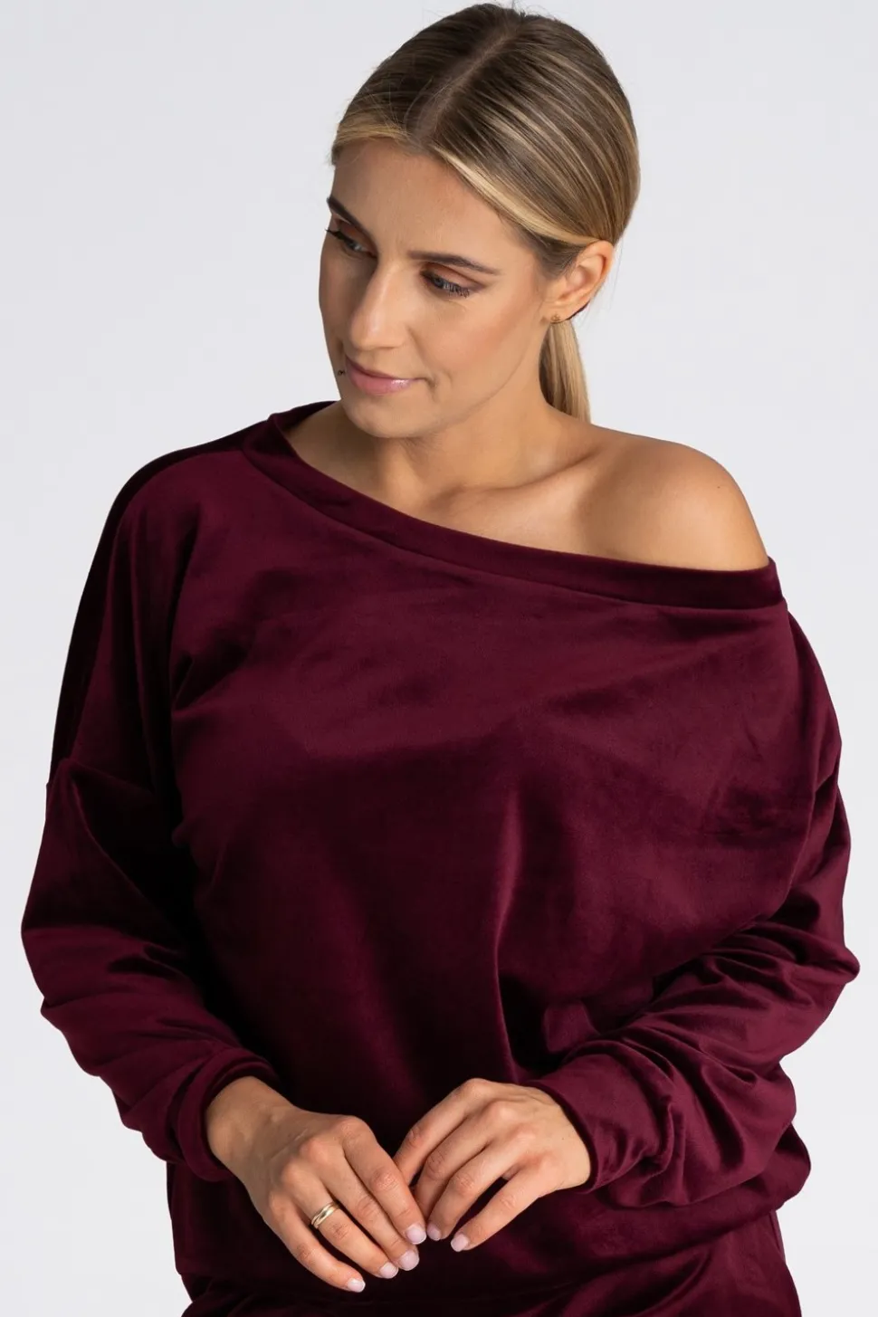 Welurowa bluza damska oversize - bordowa