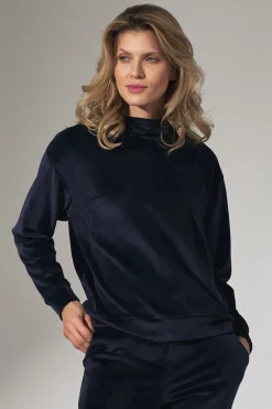 Welurowa bluza z kapturem - granatowa