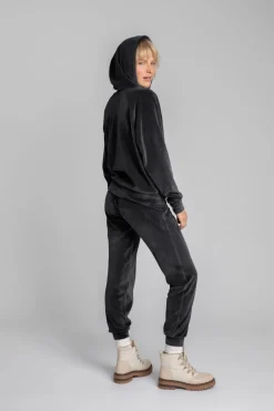 Welurowa bluza z nietoperzowymi rękawami - grafitowa