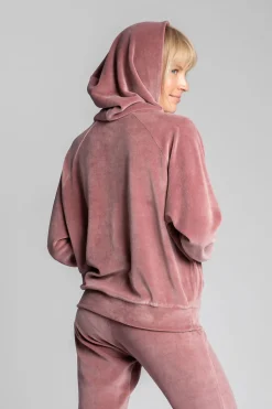 Welurowa bluza z nietoperzowymi rękawami - brudny róż