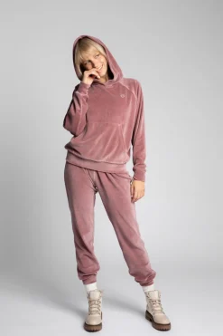 Welurowa bluza z nietoperzowymi rękawami - brudny róż